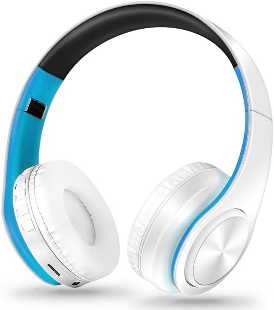 Men Gift Gold Wireless Headphones Bluetooth Earphone Stereo Headset - White Blue