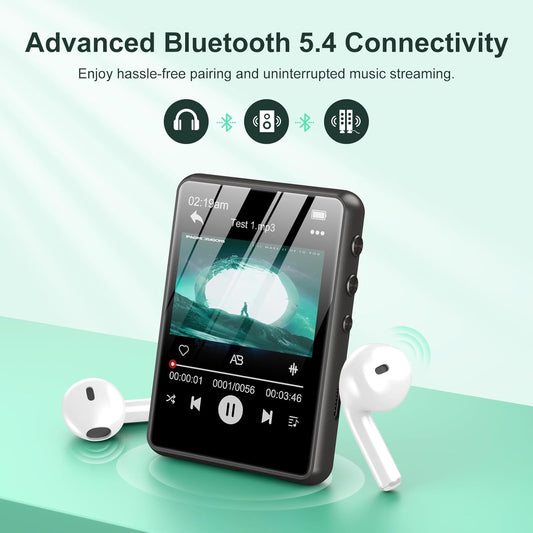 2026 New Bluetooth 5.4 Touch Screen MP3 Player HiFi Lossless Music Play Built-in Speaker 32GB Support Recording E-Book Black
