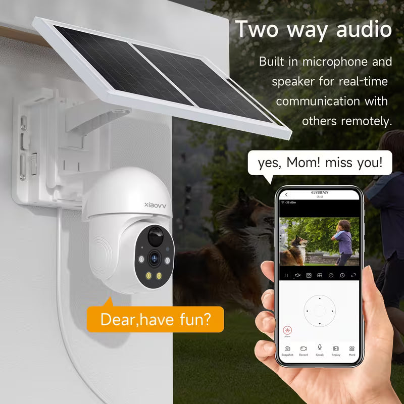 XIAOVV P6 1080P Wireless Outdoor WiFi Solar Security Camera IP65 Motion Detection Full Color Night Vision Two Way Audio Alarm Push Support 2.4GHz Network