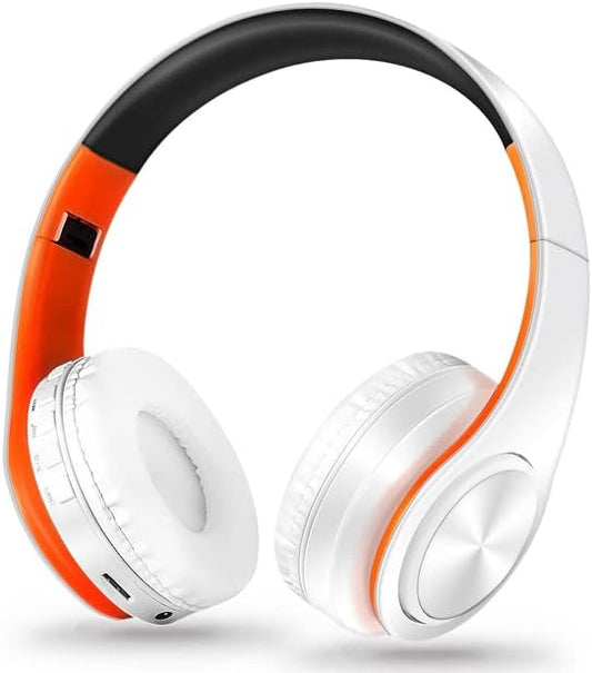 Men Gift Gold Wireless Headphones Bluetooth Earphone Stereo Headset - White Orange