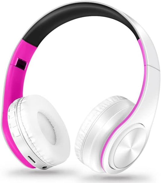 Men Gift Gold Wireless Headphones Bluetooth Earphone Stereo Headset - White Pink