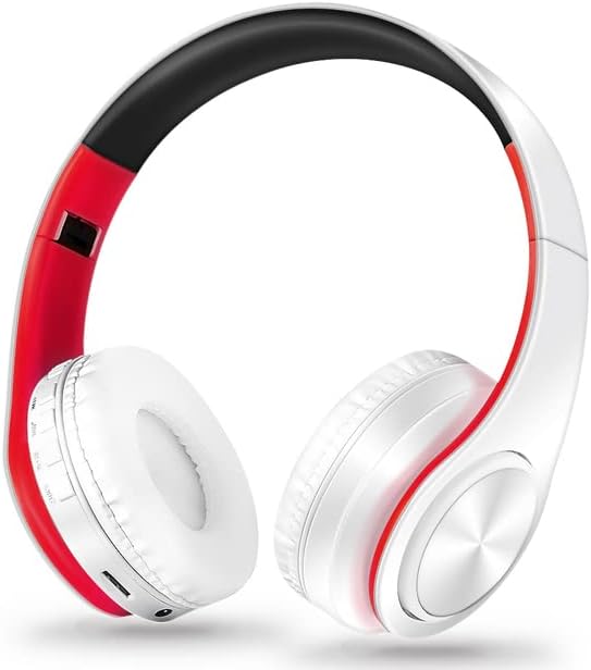 Men Gift Gold Wireless Headphones Bluetooth Earphone Stereo Headset - White Red