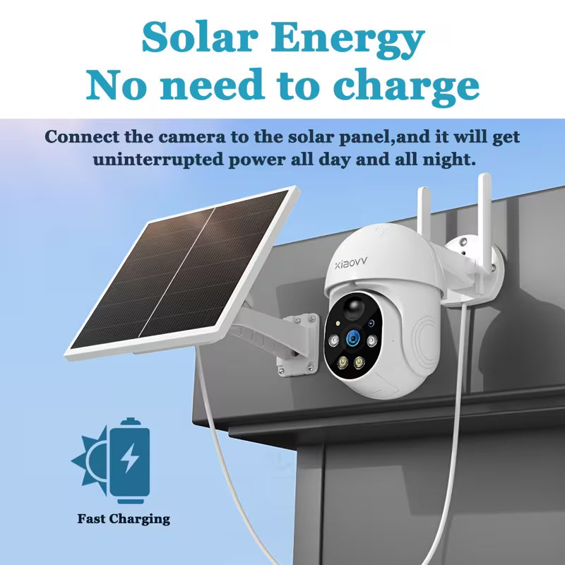 XIAOVV P6 1080P Wireless Outdoor WiFi Solar Security Camera IP65 Motion Detection Full Color Night Vision Two Way Audio Alarm Push Support 2.4GHz Network