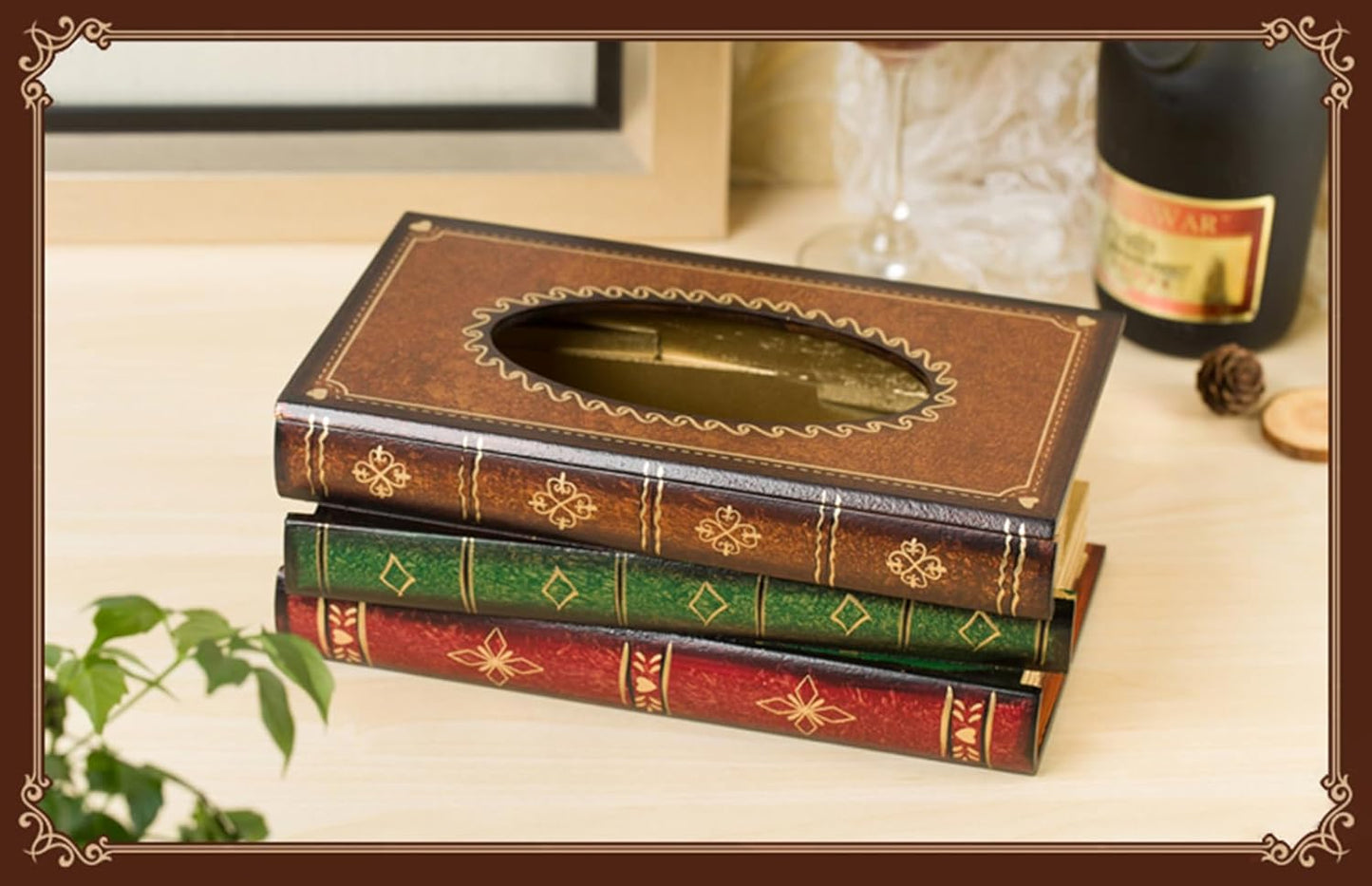 Elegant Antique Book Napkin Holder Novelty Tissue Box Holder for Home Restaurant-Yellow