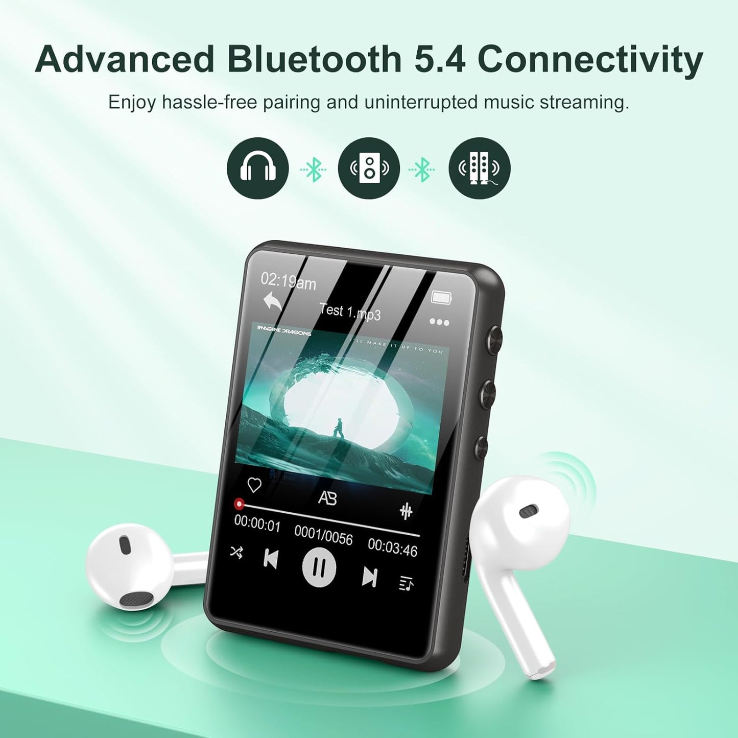 2026 New Bluetooth 5.4 Touch Screen MP3 Player HiFi Lossless Music Play Built-in Speaker 32GB Support Recording E-Book Black