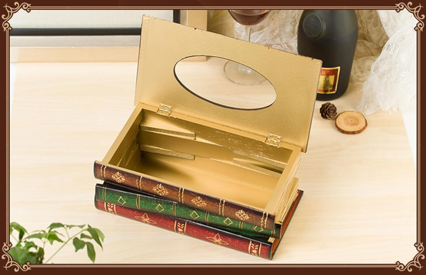 Elegant Antique Book Napkin Holder Novelty Tissue Box Holder for Home Restaurant-Yellow