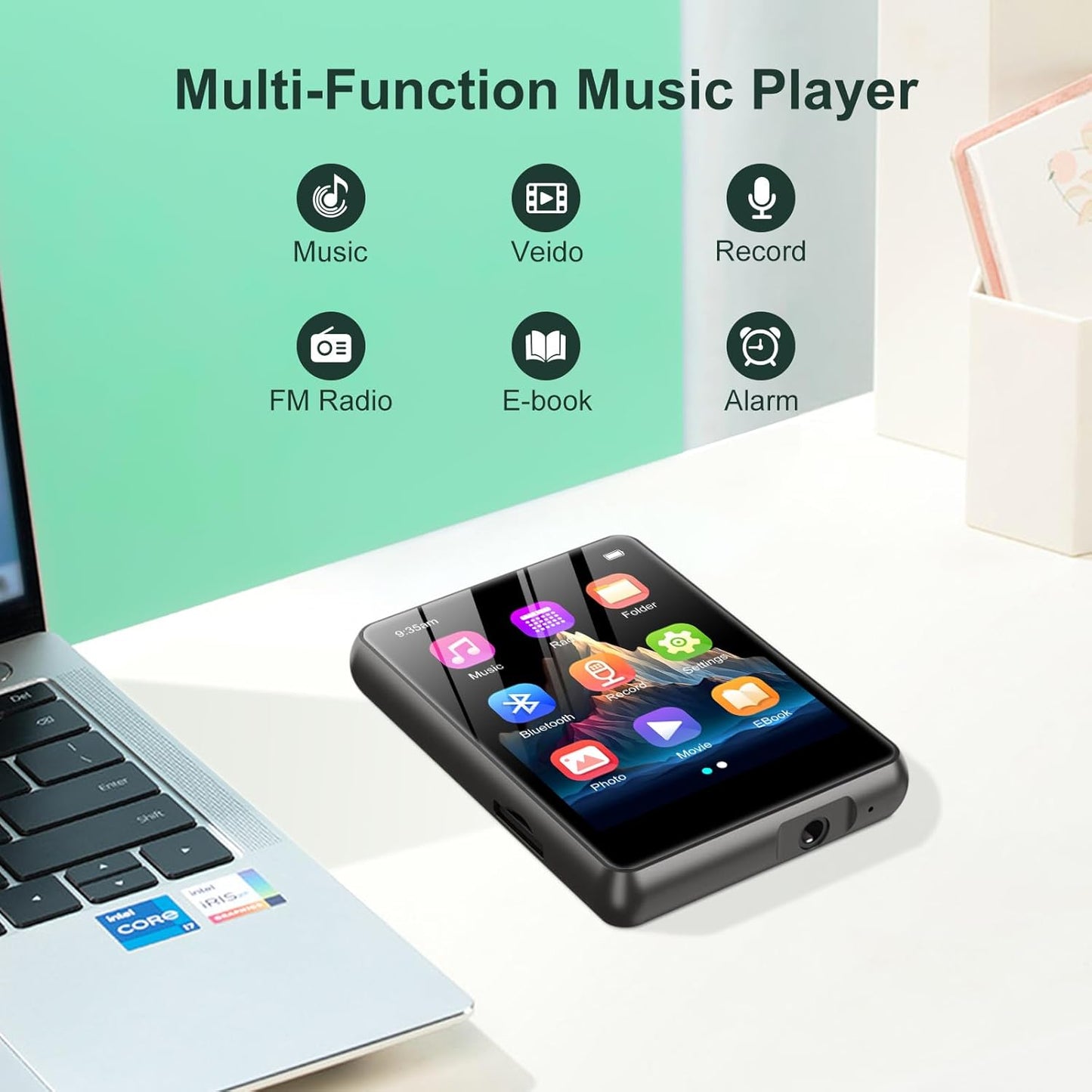 2026 New Bluetooth 5.4 Touch Screen MP3 Player HiFi Lossless Music Play Built-in Speaker 32GB Support Recording E-Book Black