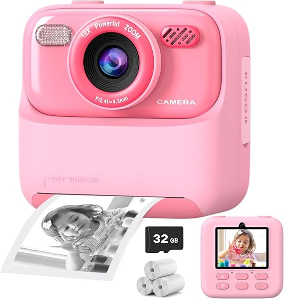 Kids Instant Print Camera 1080P HD Selfie Digital Camera with Video – Fun Christmas & Birthday Gift for Boys & Girls - Pink