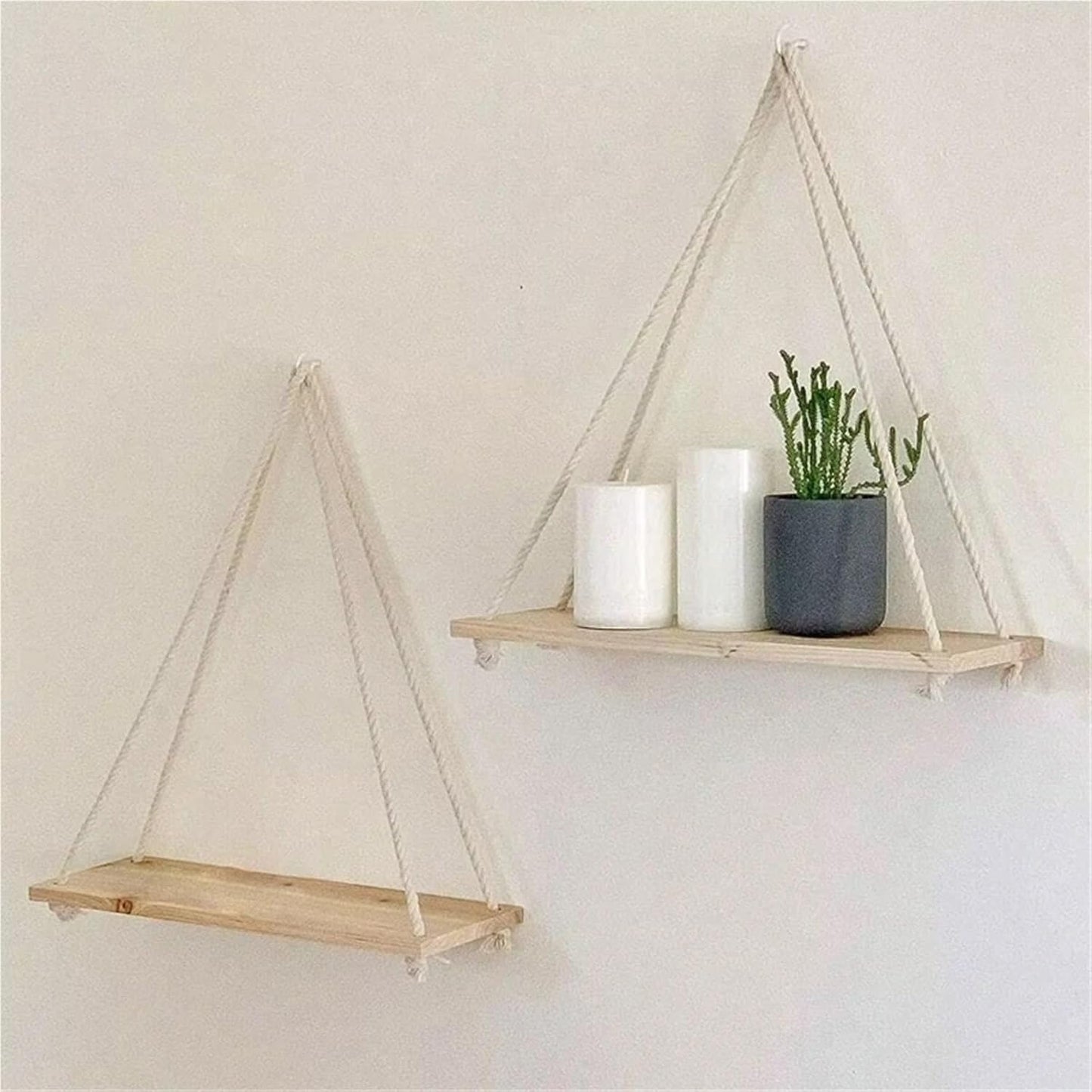 1 PC Hanging Wooden Rope Shelf – Wall Mounted Plant & Storage Display Rack