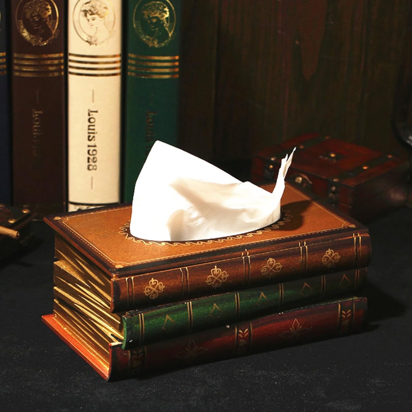 Elegant Antique Book Napkin Holder Novelty Tissue Box Holder for Home Restaurant-Yellow