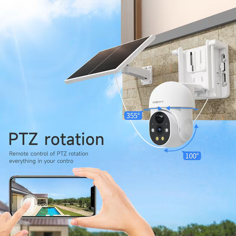 XIAOVV P6 1080P Wireless Outdoor WiFi Solar Security Camera IP65 Motion Detection Full Color Night Vision Two Way Audio Alarm Push Support 2.4GHz Network