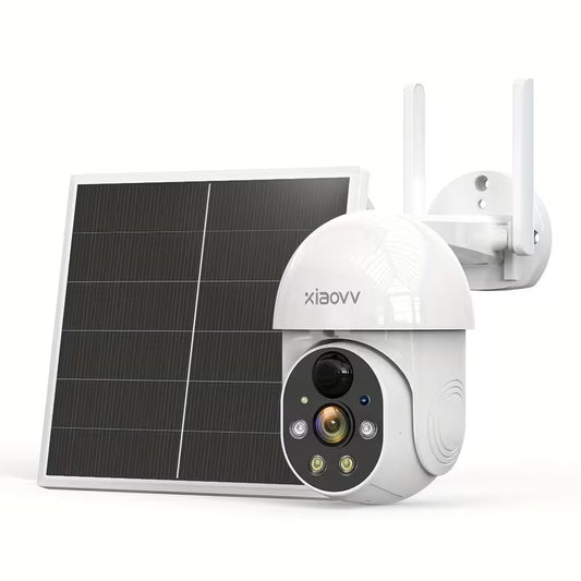 XIAOVV P6 1080P Wireless Outdoor WiFi Solar Security Camera IP65 Motion Detection Full Color Night Vision Two Way Audio Alarm Push Support 2.4GHz Network