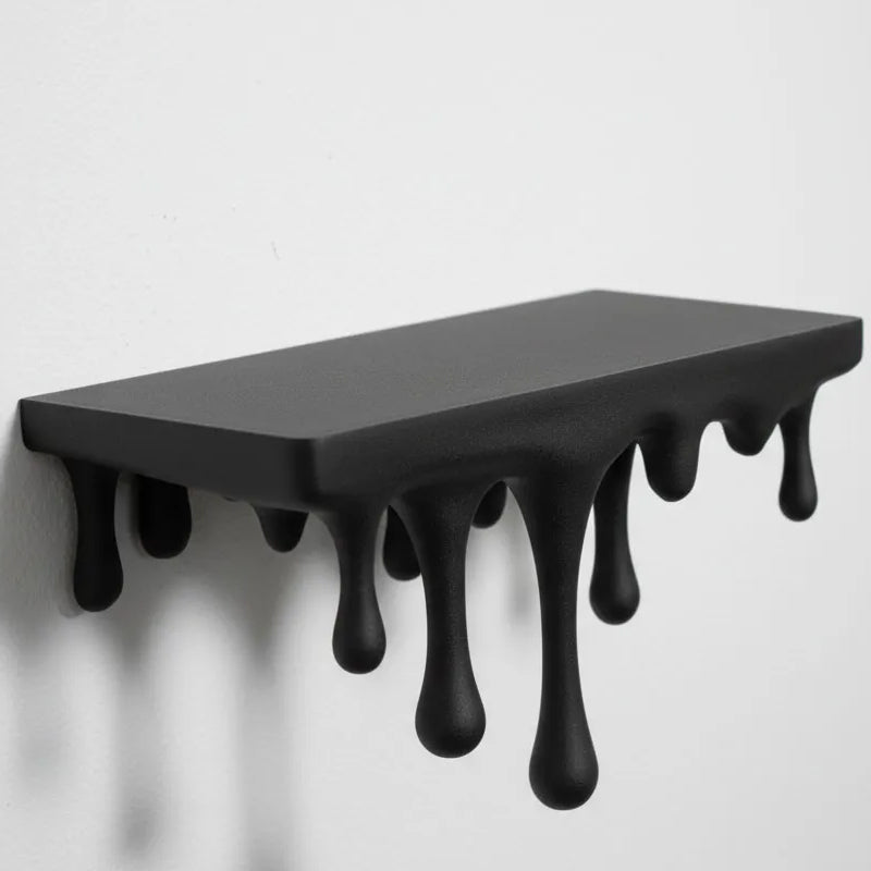3D Printed Melting Wall Shelf – Drip-Style Modern Storage Rack, Black