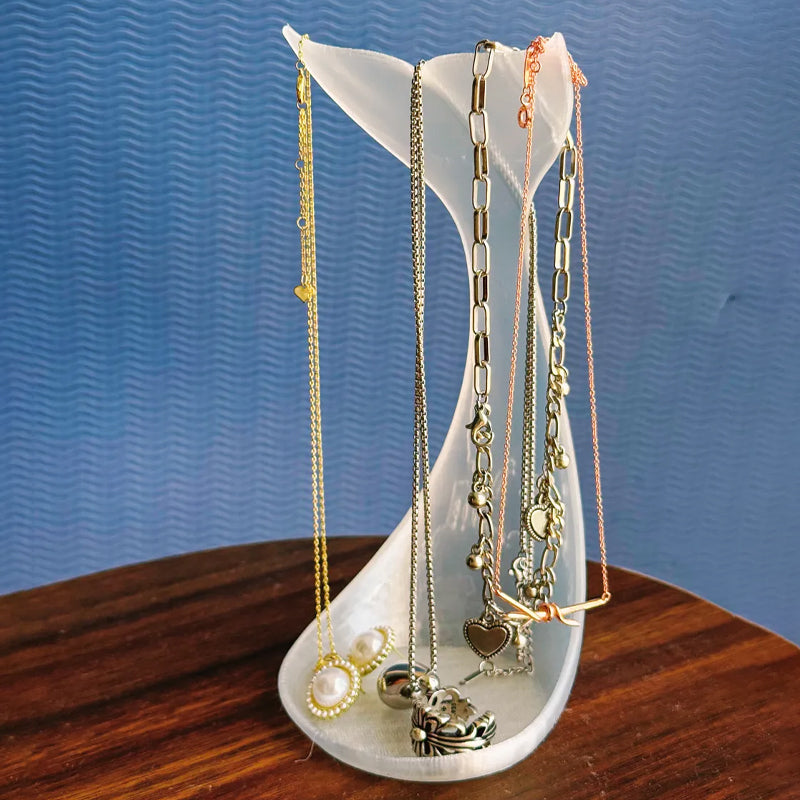 3D printed fishtail jewelry stand, single piece, white silk.