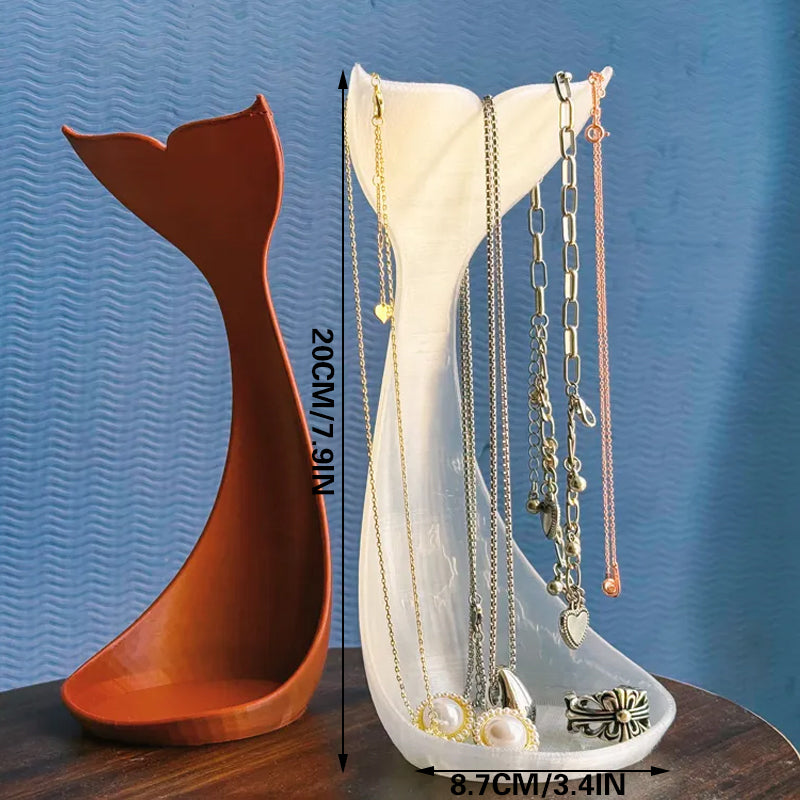 3D printed fishtail jewelry stand, single piece, white silk.