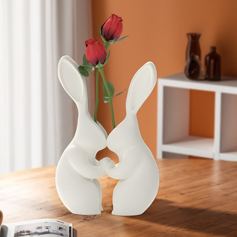 3D printed Easter bunny vase, ceramic-look plastic vase. White.