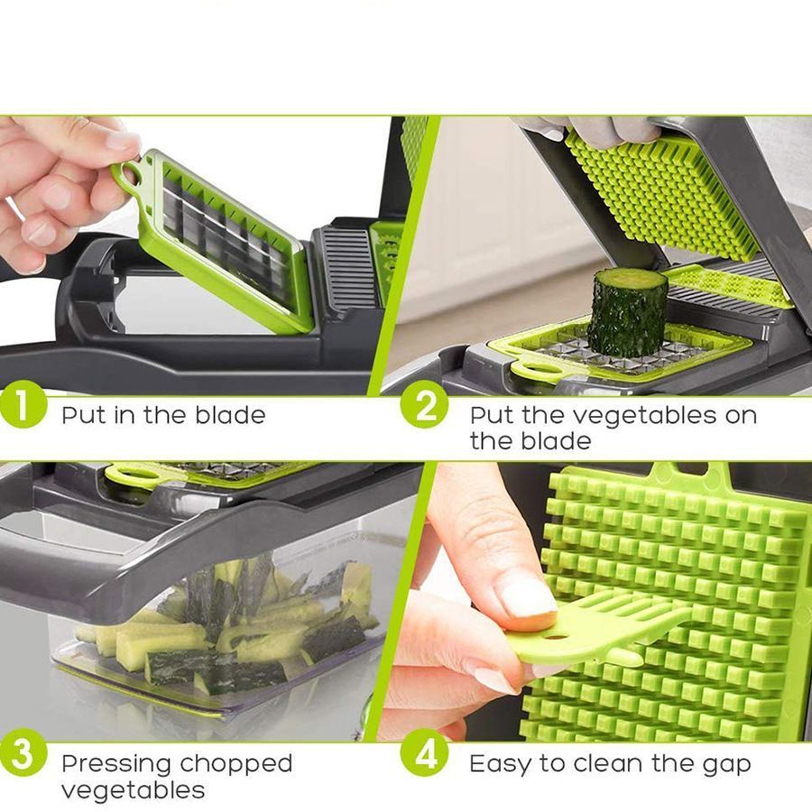 14-in-1 Vegetable Chopper (3 Blades+Spoon-shaped Tool)