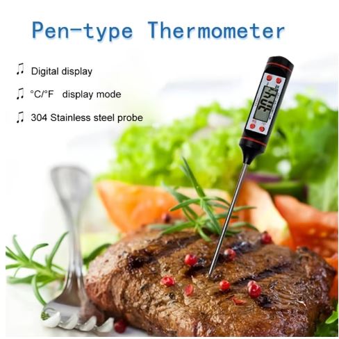 Digital Meat Thermometer with Food Cooking BBQ Probe for Water Milk Oil Oven Temperature Measurement, Digital with 0.1 Accuracy - Black