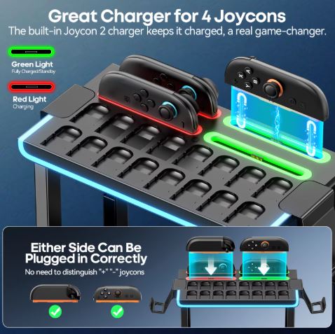 Switch 2 Dock Station & Charging Stand – Game Storage & Controller Organizer