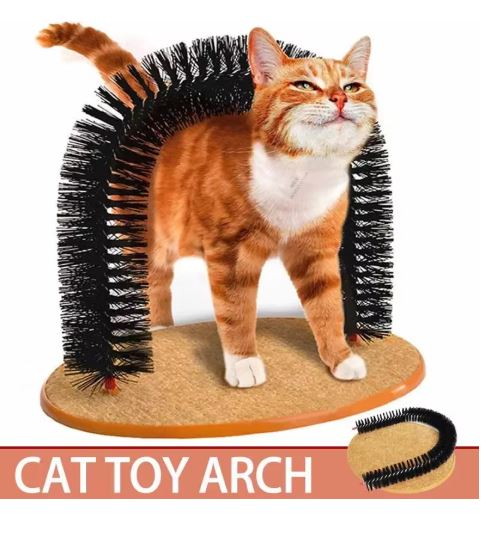 Cat Toy Arch Self Groome Pamper Feline with A Massage Grooming Rubbing Brush with Scratching Pad Toy for Cats Interactive Toys