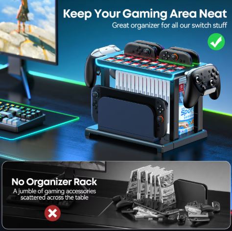 Switch 2 Dock Station & Charging Stand – Game Storage & Controller Organizer