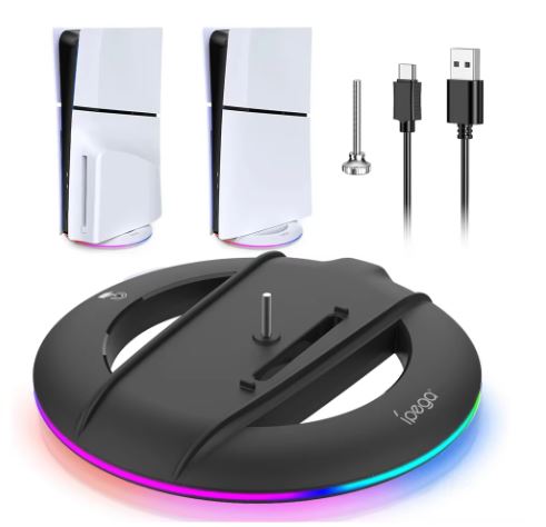 PS5 Slim/Pro Vertical Cooling Stand – RGB Light Anti-Slip Base