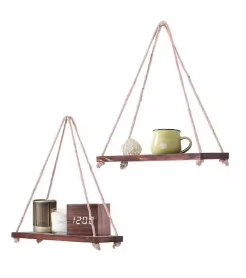 1 PC Hanging Wooden Rope Shelf – Wall Mounted Plant & Storage Display Rack