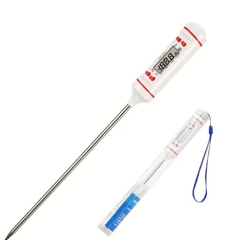 Digital Meat Thermometer with Food Cooking BBQ Probe for Water Milk Oil Oven Temperature Measurement, Digital with 0.1 Accuracy - White