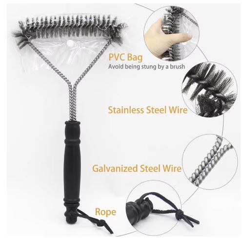 BBQ Grill Cleaning Brush – Stainless Steel Bristle Barbecue Cleaner Tool